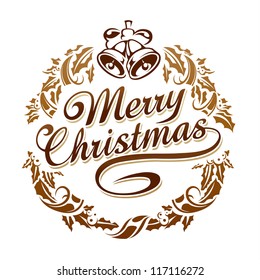 Merry christmas typography with christmas  wreath and bells.