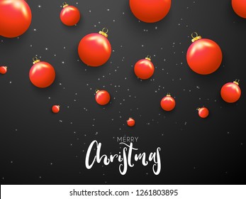 Merry Christmas typography. Xmas isolated calligraphy. Banner, postcard, poster design element. Vector illustration for merry Christmas. top view of snow flakes & balls . - Vector 