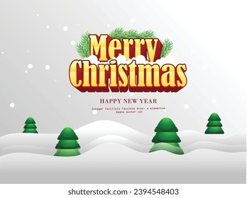 Merry Christmas typography. Xmas isolated calligraphy. Banner, postcard, poster design element. Vector illustration for merry Christmas. Front view of snow flakes, Xmas trees .