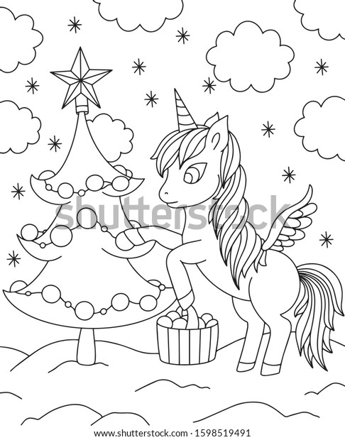 Download Merry Christmas Unicorn Coloring Hand Drawn Stock Vector Royalty Free 1598519491