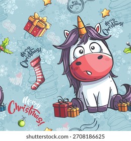 Fondo de patrón de unicornio de Navidades felices