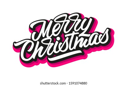 Merry Christmas - unique hand drawn typography poster. Modern lettering for cards, posters, t-shirts, invitation, flyer, banner, greeting card. Stylized sketch typography. Vector Illustration.