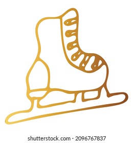 Merry Christmas universal template. Golden greeting Card and invitation decorated figure skating skates. Vector illustration. 