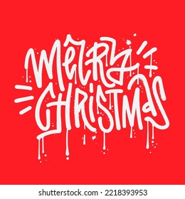 MERRY CHRISTMAS - urban graffiti white hip hop letters on a red background. Sprayed decorative font in rough street art style. Textured vector illustration perfect for t-shirt, poster,sticker,card