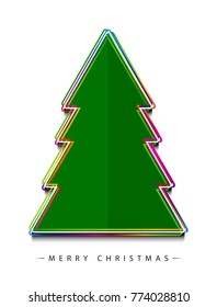 Merry Christmas! Vector abstract creative green Christmas tree consisting of colorful multicolor outlines on white background.