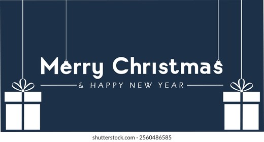 Merry Christmas vector art bells card banner poster social media post design. cheerful wish you a greeting happy Christmas and Happy New Year 2025. blue color background. festive digital gift design. 