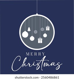 Merry Christmas vector art bells card banner poster social media post design. cheerful wish you a greeting happy Christmas and Happy New Year 2025. blue color background. festive digital gift design. 