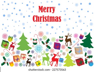 merry christmas vector background with colorful icons