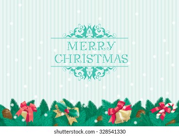 Merry Christmas! Vector background of  Christmas decorations and text "Merry Christmas!"