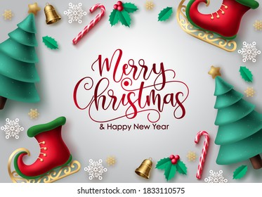Merry christmas vector background design. Merry christmas greeting typography in white empty space for text messages for xmas holiday season greeting card. Vector illustration  

