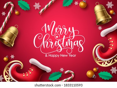 Merry christmas vector background design. Merry christmas greeting typography in empty red space for text and messages for holiday season greeting card. Vector illustration  
