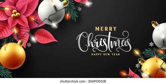 Diseño de fondo vectorial de navidad. Texto de saludo de Navidad en espacio vacío negro para la decoración de tarjetas de temporada de vacaciones. Ilustración vectorial. 
