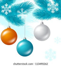 Merry Christmas vector background with glossy balls.