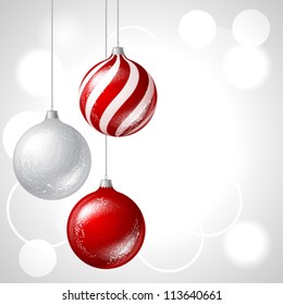 Merry Christmas vector background with glossy balls.