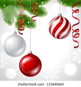 Merry Christmas vector background with glossy balls.