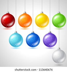 Merry Christmas vector background with glossy balls.