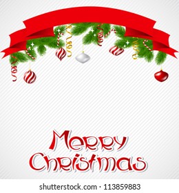 Merry Christmas vector background with glossy balls.