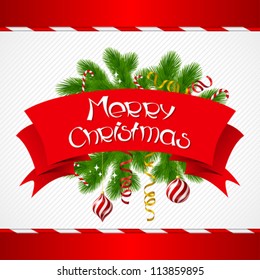 Merry Christmas vector background with glossy balls.