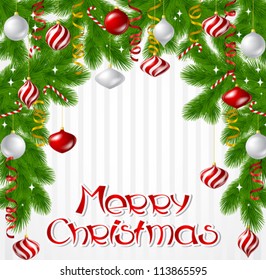 Merry Christmas vector background with glossy balls.