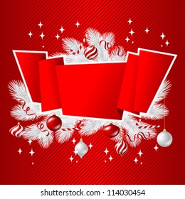 Merry Christmas vector background with glossy balls.