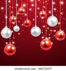 Merry Christmas vector background with glossy balls.
