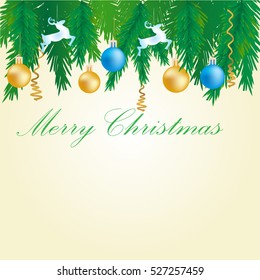 Merry Christmas vector background with glossy balls.
