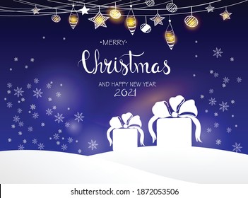 Merry Christmas vector background. Hand lettering for winter holidays, greeting cards, banner, poster, web. Concept illustration.