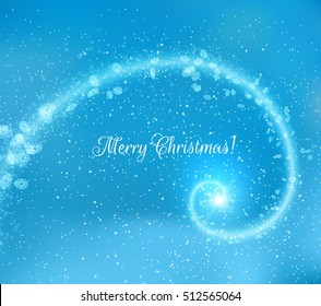 Merry Christmas vector background shiny spiral with snowflakes and shiny dust particles. EPS10.
