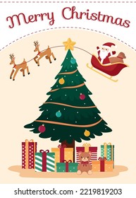 Merry Christmas vector background, Christmas tree, Santa Slade, present illustrator