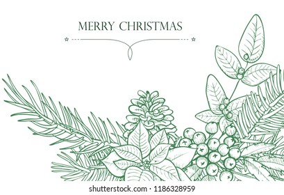 Merry Christmas - vector backgrounds invitation in outline style