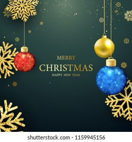 Merry Christmas vector banner text and New Year Xmas background.