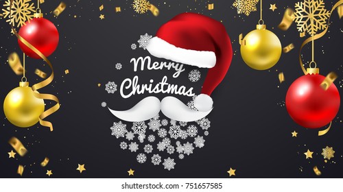 Merry Christmas vector banner text and New Year Xmas background. with beautiful confetti various gold snowflakes,