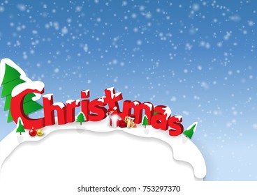 Merry Christmas vector banner text and New Year gift box. background. with beautiful confetti various gold snowflakes,