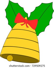 Merry Christmas vector bell with leaf decoration