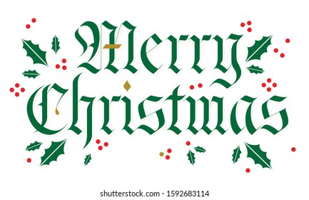 Merry Christmas vector black letter gothic calligraphy slogan with ornate elements