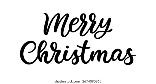Merry Christmas, vector brush lettering. Modern hand drawn calligraphy on white background. Christmas vector illustration in ink. Vector illustration