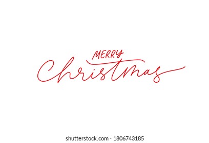 Merry Christmas vector brush pen red lettering. Hand drawn modern line calligraphy isolated on white background. Christmas ink illustration. Creative typography for Holiday greeting card, banner