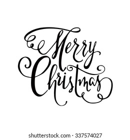 Merry Christmas vector calligraphy lettering sign on watercolor blue background