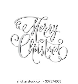 Merry Christmas vector calligraphy lettering sign on watercolor blue background