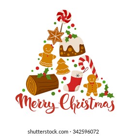 Merry Christmas vector card. Merry Christmas calligraphy. 