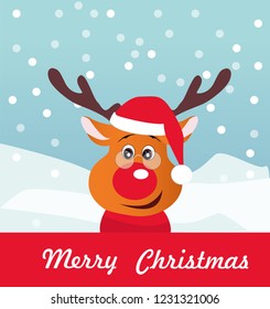Merry Christmas vector card with funny Deer. 
