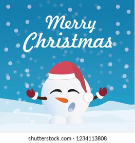 Merry Christmas vector card with funny Snowman. 