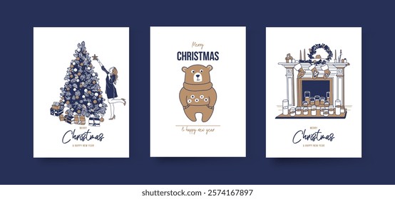 Merry Christmas Vector Card Set - A collection of elegant holiday-themed illustrations. This versatile collection provides a visually appealing and cohesive way to spread holiday cheer.