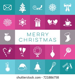 Merry christmas vector card with simple icons