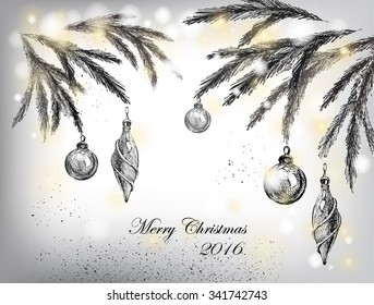 Merry Christmas vector card. Template for invitations, banners and post cards.