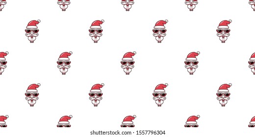 Merry Christmas vector cartoon santa claus face wearing sunglasses seamless pattern background for design.