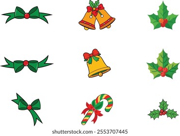 Merry Christmas Vector Colored Elements for Graphic Design Festive Holiday Artwork