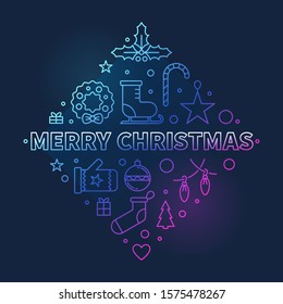 Merry Christmas vector colored linear illustration on dark background
