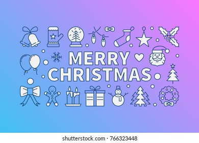 Merry Christmas vector colorful illustration or horizontal banner