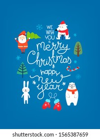 Merry Christmas vector composition. Cartoon style flat illustration
